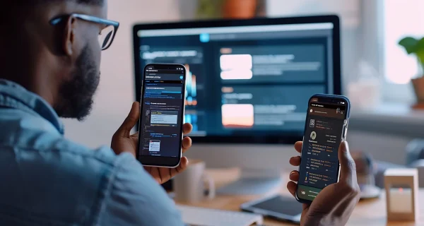 man-is-holding-two-cell-phones-front-monitor-that-says-time-is-1-15